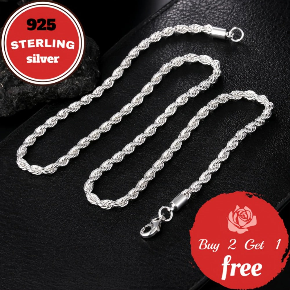 Pendant Necklace - 925 Sterling Silver 3mm Twist Woven Italian Handmade Chain for Men & - product detail view 2