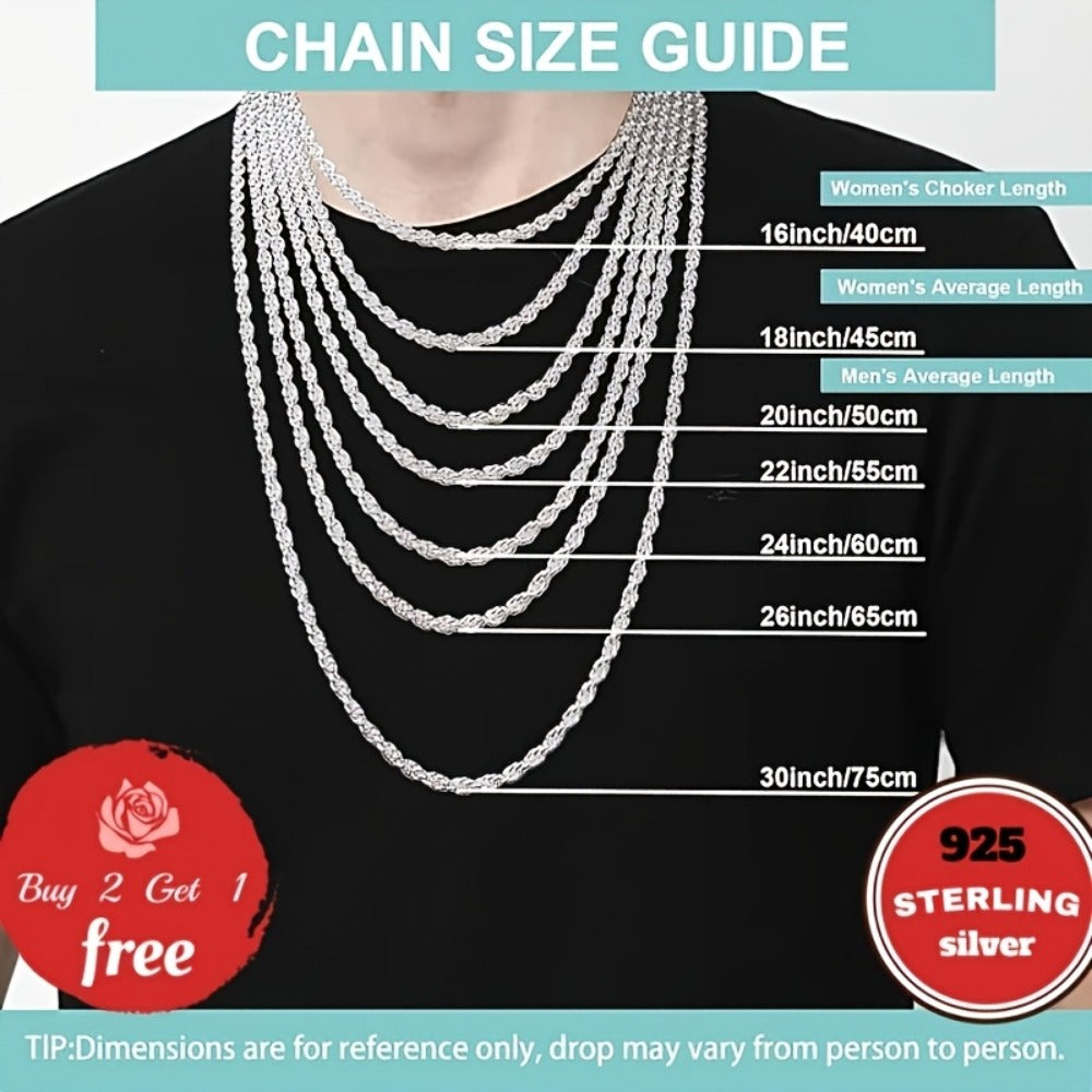 Pendant Necklace - 925 Sterling Silver 3mm Twist Woven Italian Handmade Chain for Men & - product detail view 6