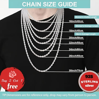 Pendant Necklace - 925 Sterling Silver 3mm Twist Woven Italian Handmade Chain for Men & - product detail view 6