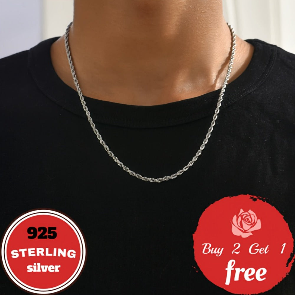 Pendant Necklace - 925 Sterling Silver 3mm Twist Woven Italian Handmade Chain for Men & - product detail view 9
