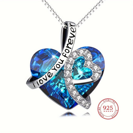 Pendant Necklace - 925 Sterling Silver Heart - Blue Crystal I Love You Forever Engraved - main product view