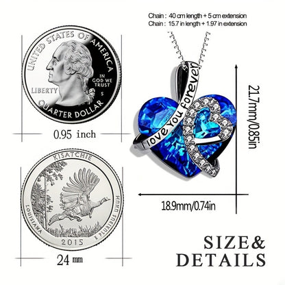 Pendant Necklace - 925 Sterling Silver Heart - Blue Crystal I Love You Forever Engraved - product detail view 4