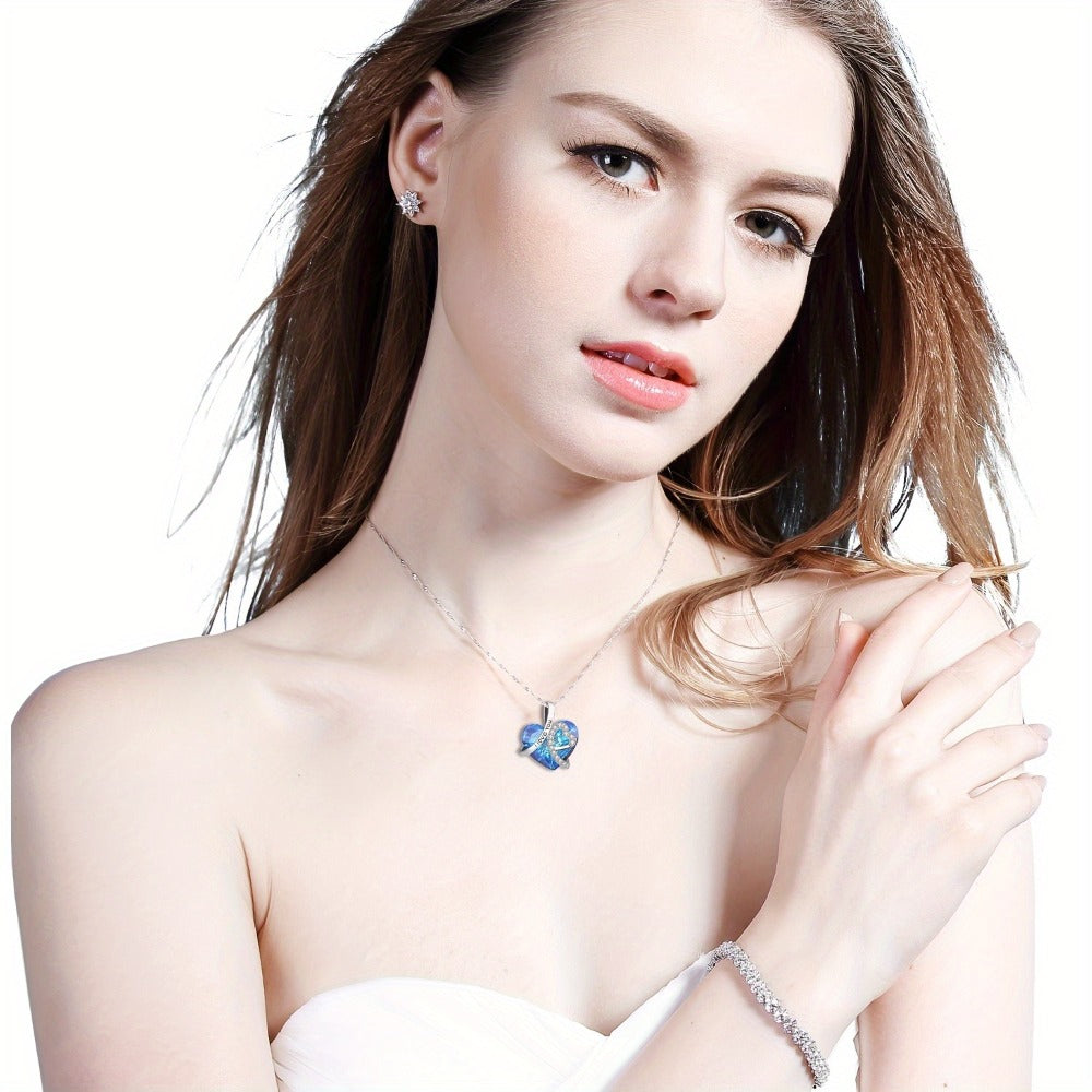 Pendant Necklace - 925 Sterling Silver Heart - Blue Crystal I Love You Forever Engraved - product detail view 6