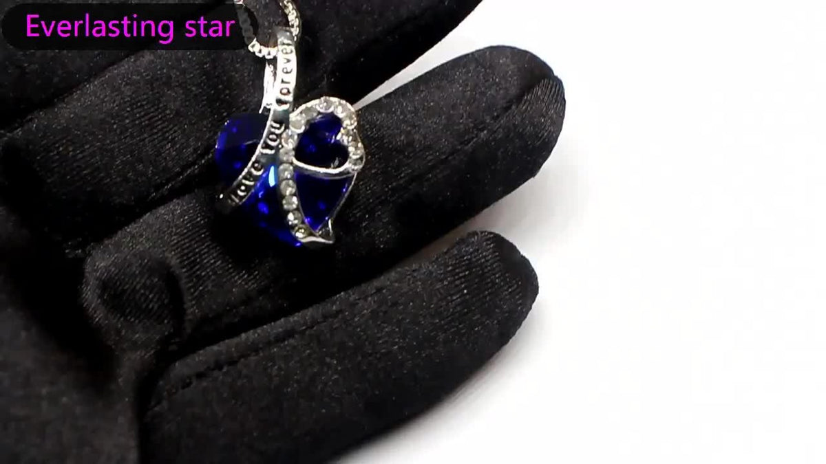 Pendant Necklace - 925 Sterling Silver Heart - Blue Crystal I Love You Forever Engraved - product detail view 7