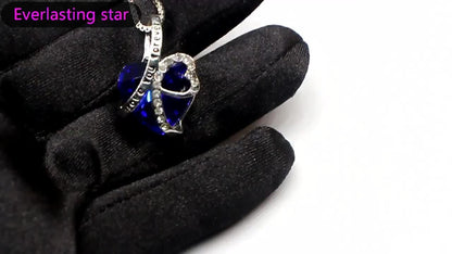 Pendant Necklace - 925 Sterling Silver Heart - Blue Crystal I Love You Forever Engraved - product detail view 7