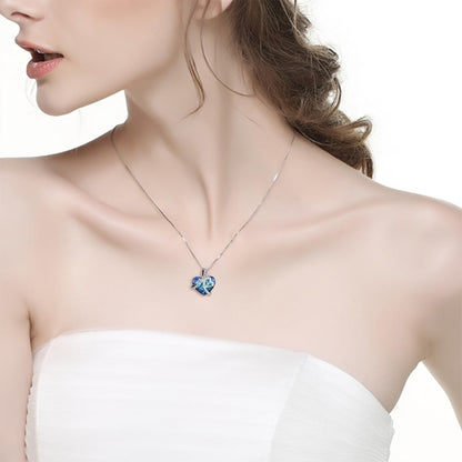 Pendant Necklace - 925 Sterling Silver Heart - Blue Crystal I Love You Forever Engraved - product detail view 8