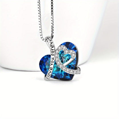 Pendant Necklace - 925 Sterling Silver Heart - Blue Crystal I Love You Forever Engraved - product detail view 9