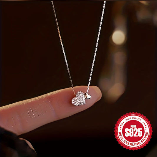 Pendant Necklace - 925 Sterling Silver Heart for Women, Cubic Zirconia Love Heart Clavicle - main product view