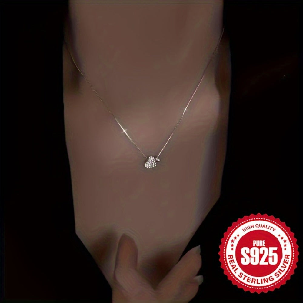 Pendant Necklace - 925 Sterling Silver Heart for Women, Cubic Zirconia Love Heart Clavicle - product detail view 9