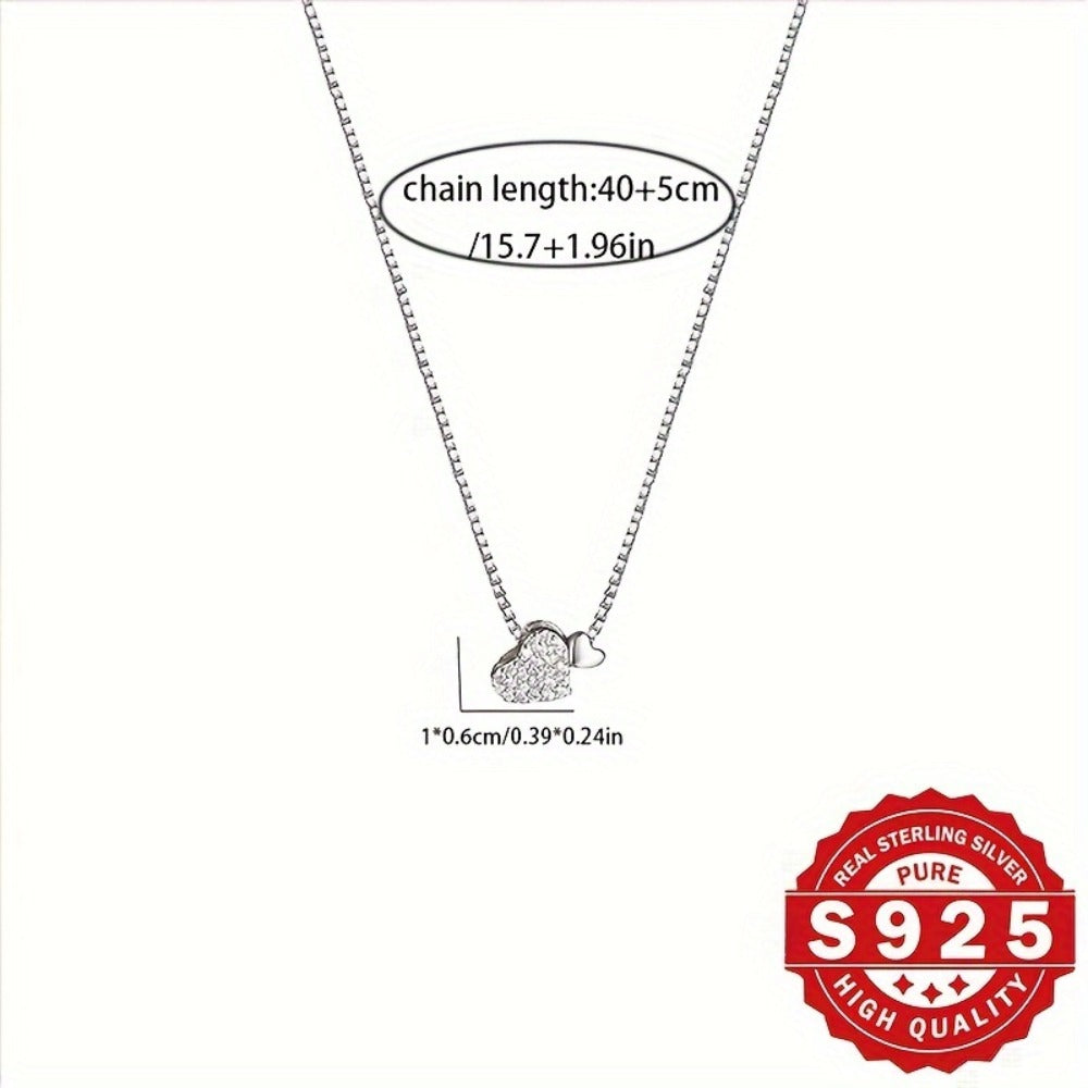 Pendant Necklace - 925 Sterling Silver Heart for Women, Cubic Zirconia Love Heart Clavicle - product detail view 11