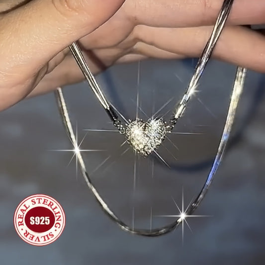 Pendant Necklace - 925 Sterling Silver Hypoallergenic Three-Layer Heart with Birthstone Inlay - main product view