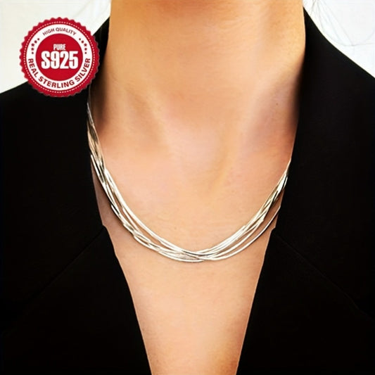 Pendant Necklace - 925 Sterling Silver Layered Hypoallergenic Multi-Strand Chain for Women - main product view