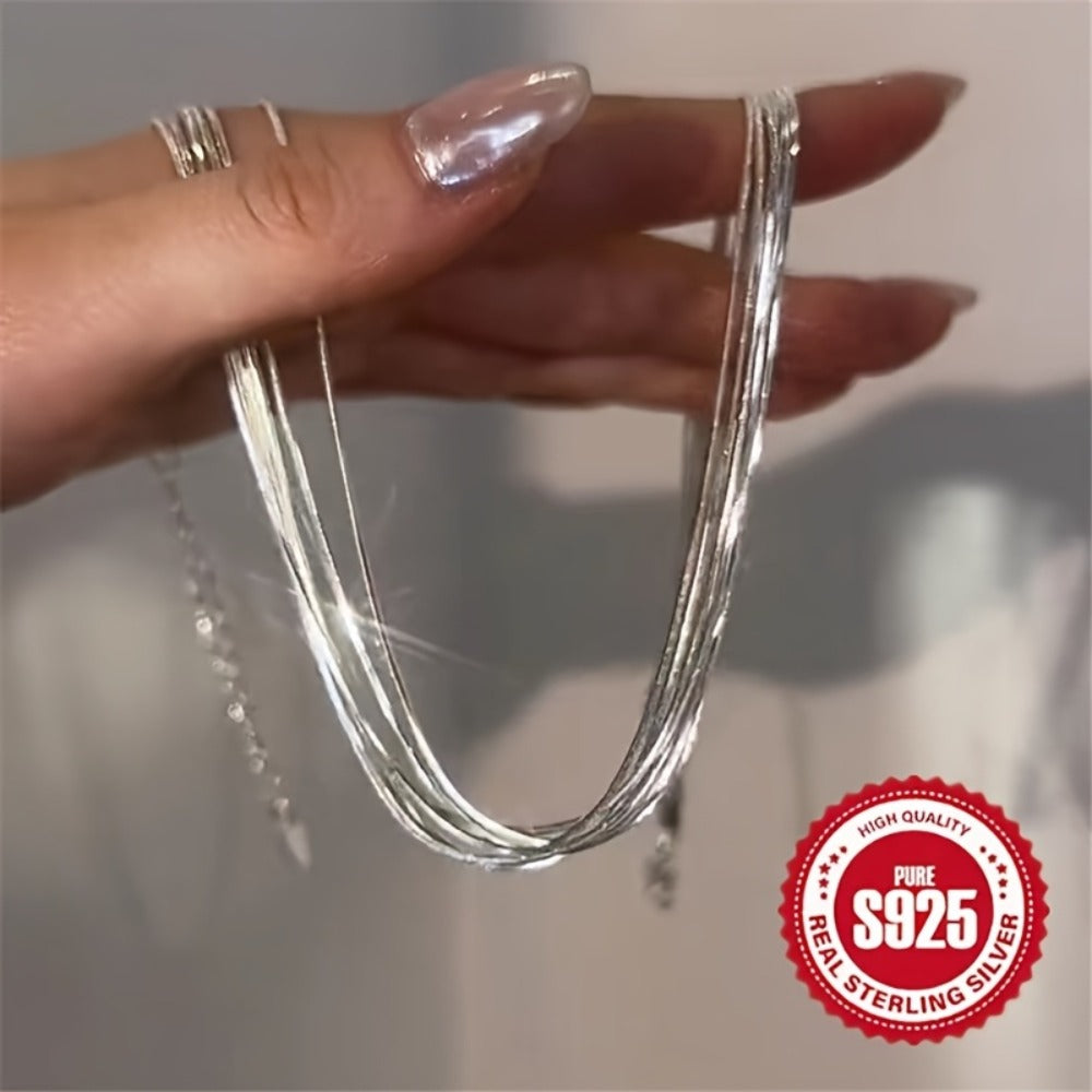 Pendant Necklace - 925 Sterling Silver Layered Hypoallergenic Multi-Strand Chain for Women - product detail view 4