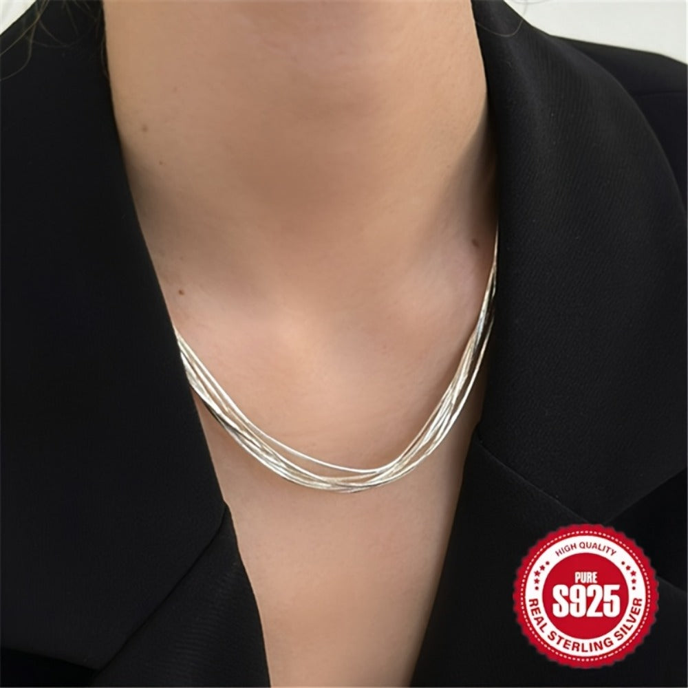 Pendant Necklace - 925 Sterling Silver Layered Hypoallergenic Multi-Strand Chain for Women - product detail view 7