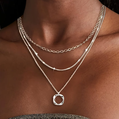 Pendant Necklace - 925 Sterling Silver Layered for Women Multi-Layer Round Disc Coin Stacking - product detail view 3