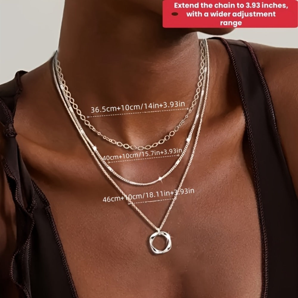 Pendant Necklace - 925 Sterling Silver Layered for Women Multi-Layer Round Disc Coin Stacking - product detail view 4