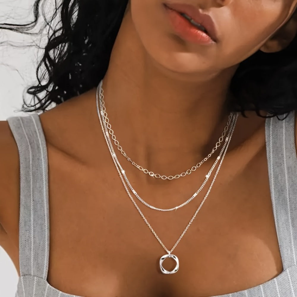 Pendant Necklace - 925 Sterling Silver Layered for Women Multi-Layer Round Disc Coin Stacking - product detail view 5