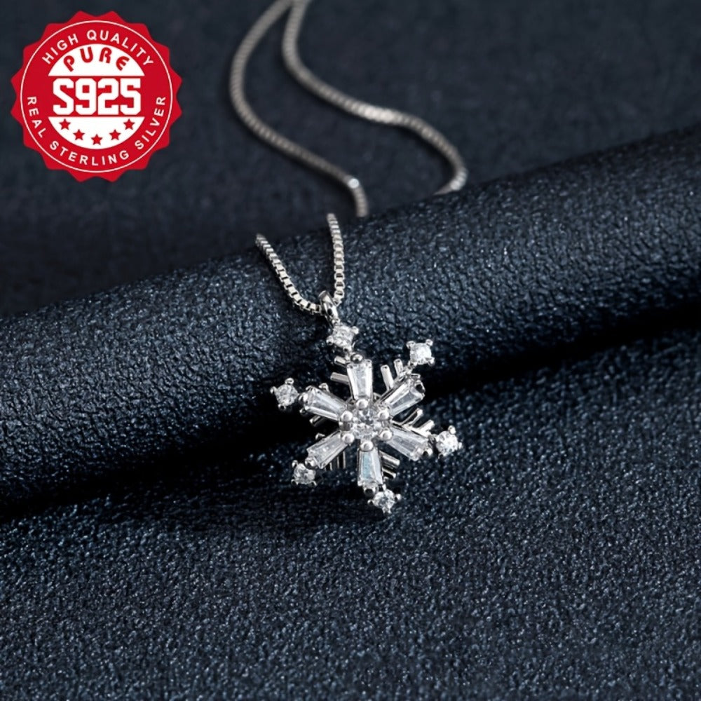 Pendant Necklace - 925 Sterling Silver Snowflake for Women Rotating Windmill with CZ Inlay - product detail view 2