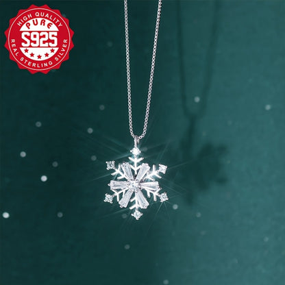 Pendant Necklace - 925 Sterling Silver Snowflake for Women Rotating Windmill with CZ Inlay - product detail view 3