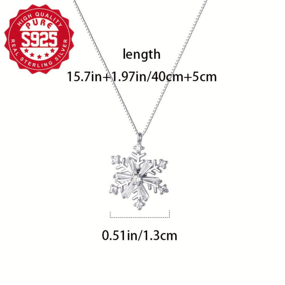 Pendant Necklace - 925 Sterling Silver Snowflake for Women Rotating Windmill with CZ Inlay - product detail view 4