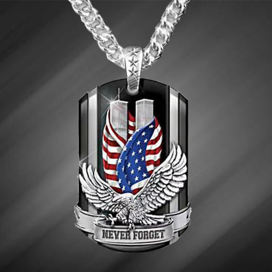 Pendant Necklace - American Eagle for Men - Patriotic USA Flag Silver Tone, Bold Statement - main product view