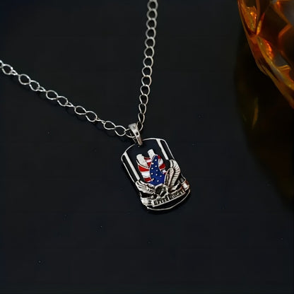 Pendant Necklace - American Eagle for Men - Patriotic USA Flag Silver Tone, Bold Statement - product detail view 2