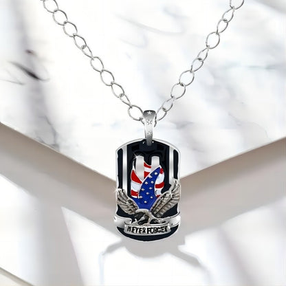 Pendant Necklace - American Eagle for Men - Patriotic USA Flag Silver Tone, Bold Statement - product detail view 6