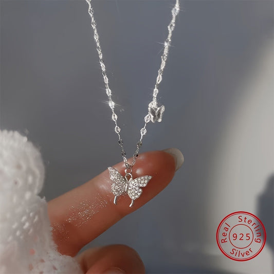 Pendant Necklace - Butterfly 925 Sterling Silver Hypoallergenic Dainty CZ Bling for Women - main product view