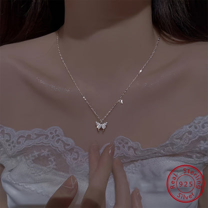 Pendant Necklace - Butterfly 925 Sterling Silver Hypoallergenic Dainty CZ Bling for Women - product detail view 11