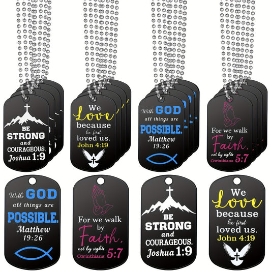 Pendant Necklace - Christian Dog Tag 20pcs with Bible Verses - Stainless Steel Inspirational - main product view