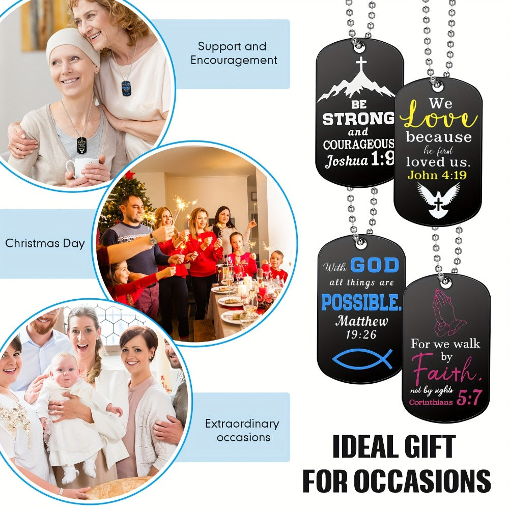 Pendant Necklace - Christian Dog Tag 20pcs with Bible Verses - Stainless Steel Inspirational - product detail view 4