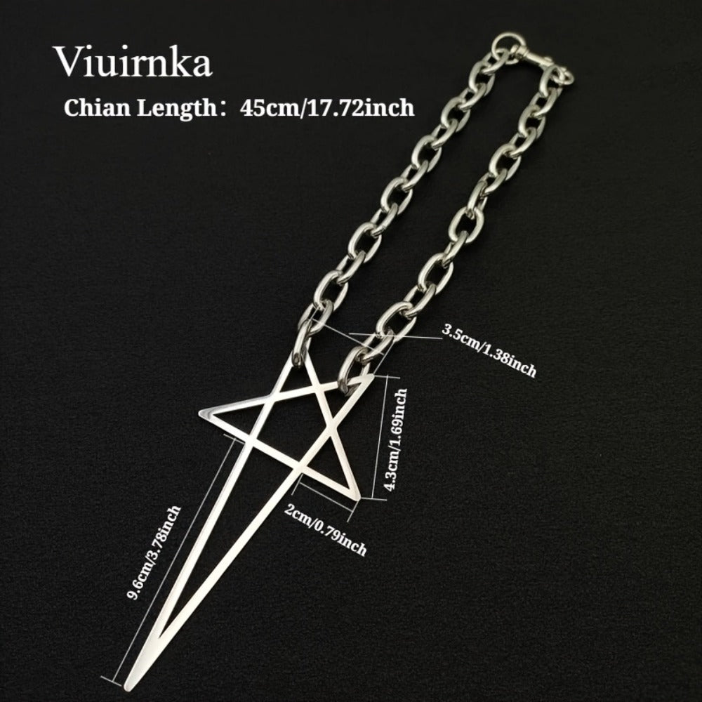 Pendant Necklace - Chunky Chain Choker Punk Hip Hop Silver Thick Lock Five-Pointed Star - product detail view 2