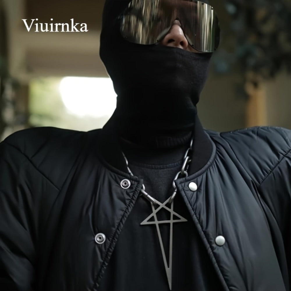 Pendant Necklace - Chunky Chain Choker Punk Hip Hop Silver Thick Lock Five-Pointed Star - product detail view 6