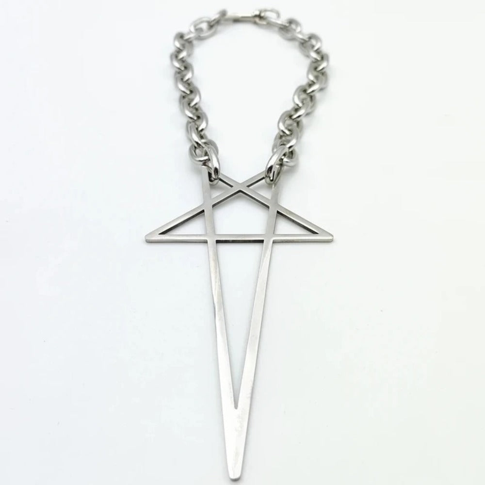 Pendant Necklace - Chunky Chain Choker Punk Hip Hop Silver Thick Lock Five-Pointed Star - product detail view 10