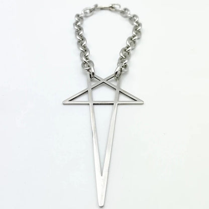 Pendant Necklace - Chunky Chain Choker Punk Hip Hop Silver Thick Lock Five-Pointed Star - product detail view 10