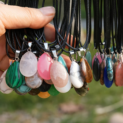 Pendant Necklace - Crystal Set 40 Pcs Natural Multicolor Teardrop Stone Faux Leather Cord - main product view