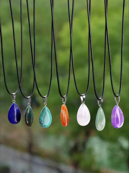 Pendant Necklace - Crystal Set 40 Pcs Natural Multicolor Teardrop Stone Faux Leather Cord - product detail view 8