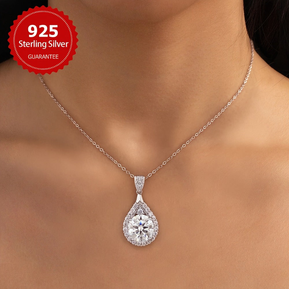 Pendant Necklace - CZ 925 Sterling Silver Inlaid Synthetic Zirconia Bridal for Women, Elegant - product detail view 3
