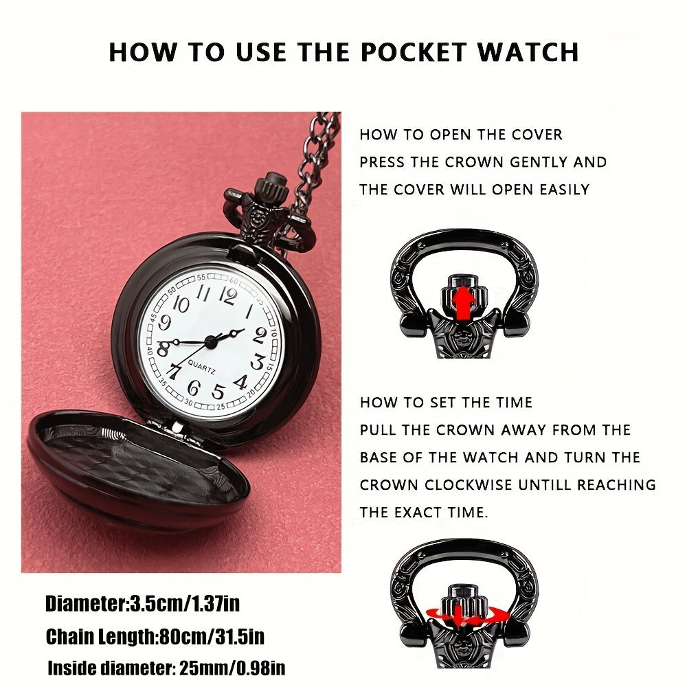 Pendant Necklace - Dragon Pocket Watch for Men - Black Vintage Quartz Pocket Watch on Chain - product detail view 3