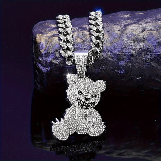 Pendant Necklace - Hip Hop Bear 925 Sterling Silver Iced Out CZ Teddy Bear Charm Chain for - main product view