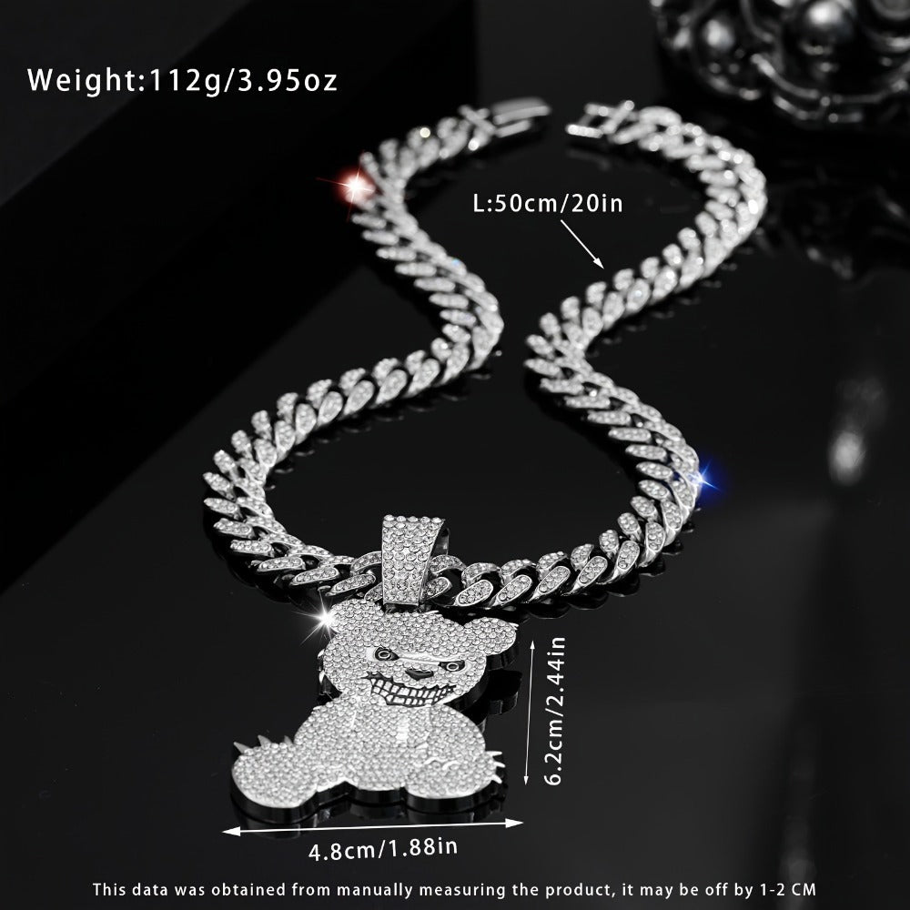 Pendant Necklace - Hip Hop Bear 925 Sterling Silver Iced Out CZ Teddy Bear Charm Chain for - product detail view 2