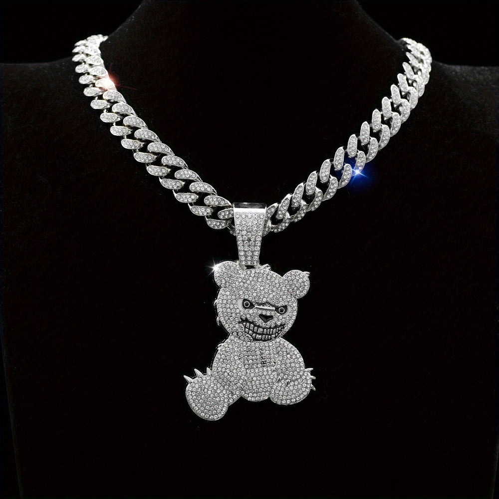 Pendant Necklace - Hip Hop Bear 925 Sterling Silver Iced Out CZ Teddy Bear Charm Chain for - product detail view 3