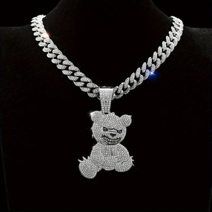 Pendant Necklace - Hip Hop Bear 925 Sterling Silver Iced Out CZ Teddy Bear Charm Chain for - product detail view 3