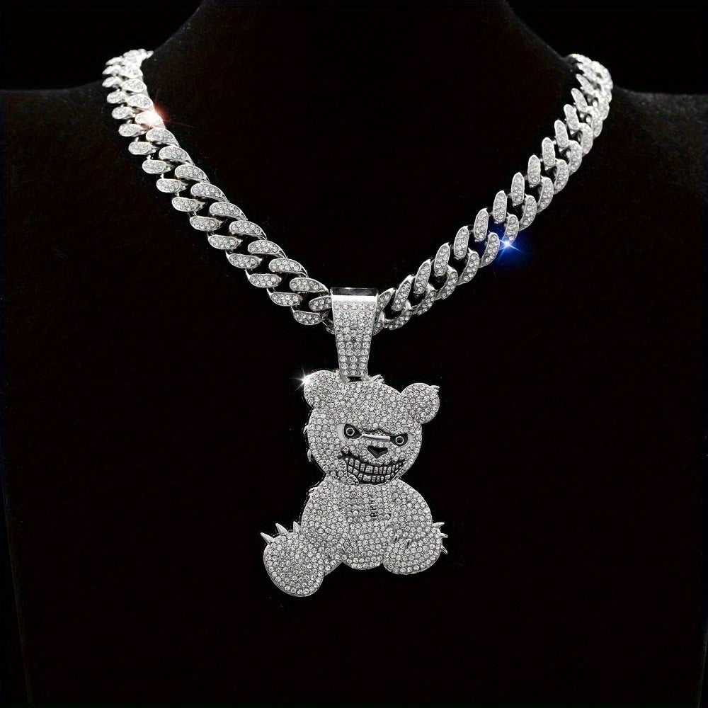 Pendant Necklace - Hip Hop Bear 925 Sterling Silver Iced Out CZ Teddy Bear Charm Chain for - product detail view 4