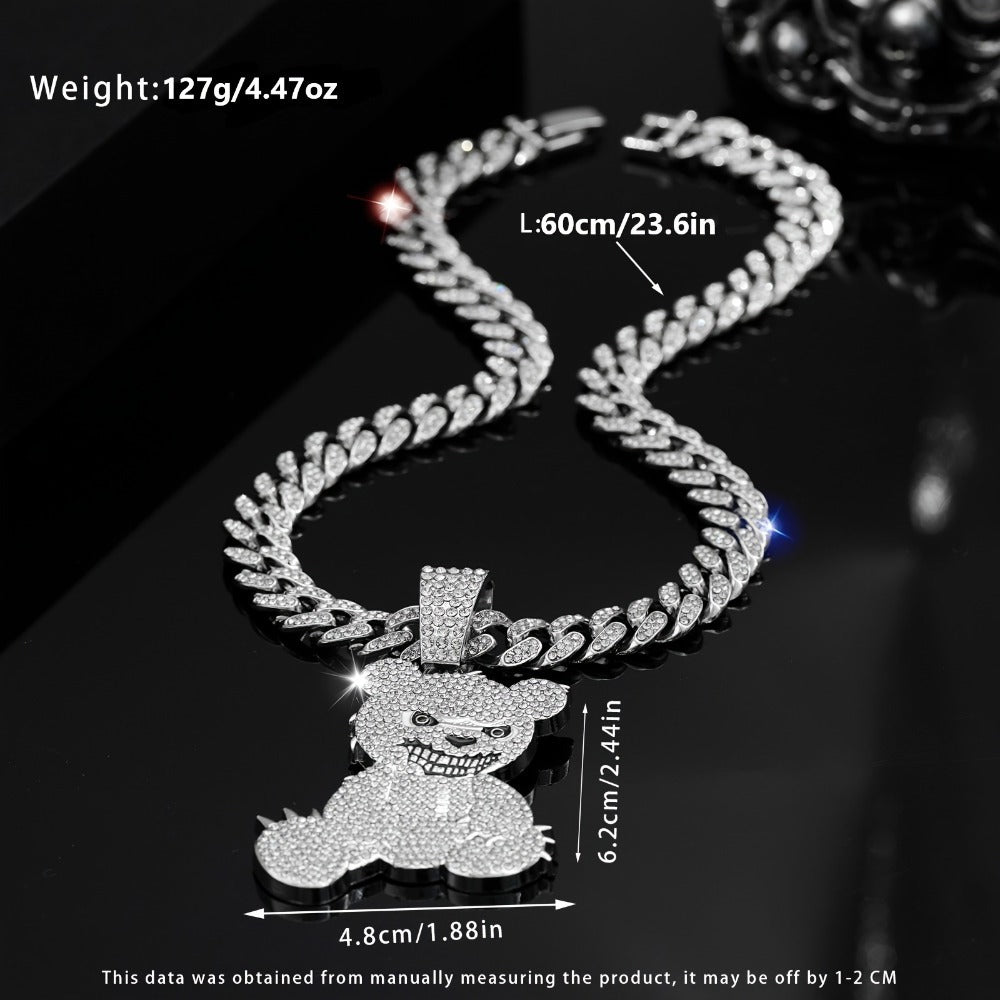 Pendant Necklace - Hip Hop Bear 925 Sterling Silver Iced Out CZ Teddy Bear Charm Chain for - product detail view 5