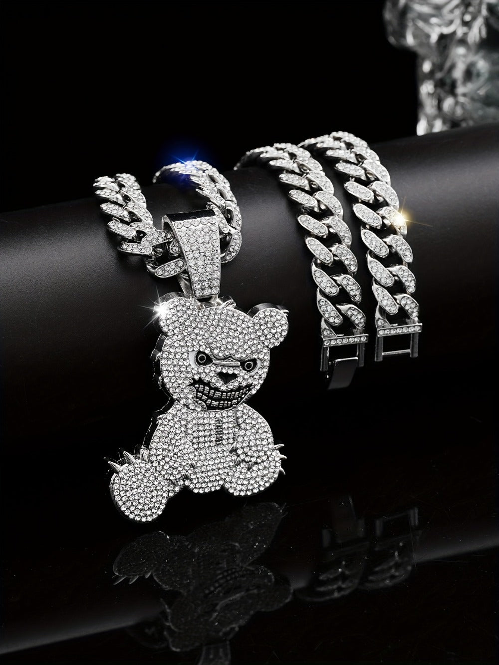 Pendant Necklace - Hip Hop Bear 925 Sterling Silver Iced Out CZ Teddy Bear Charm Chain for - product detail view 9