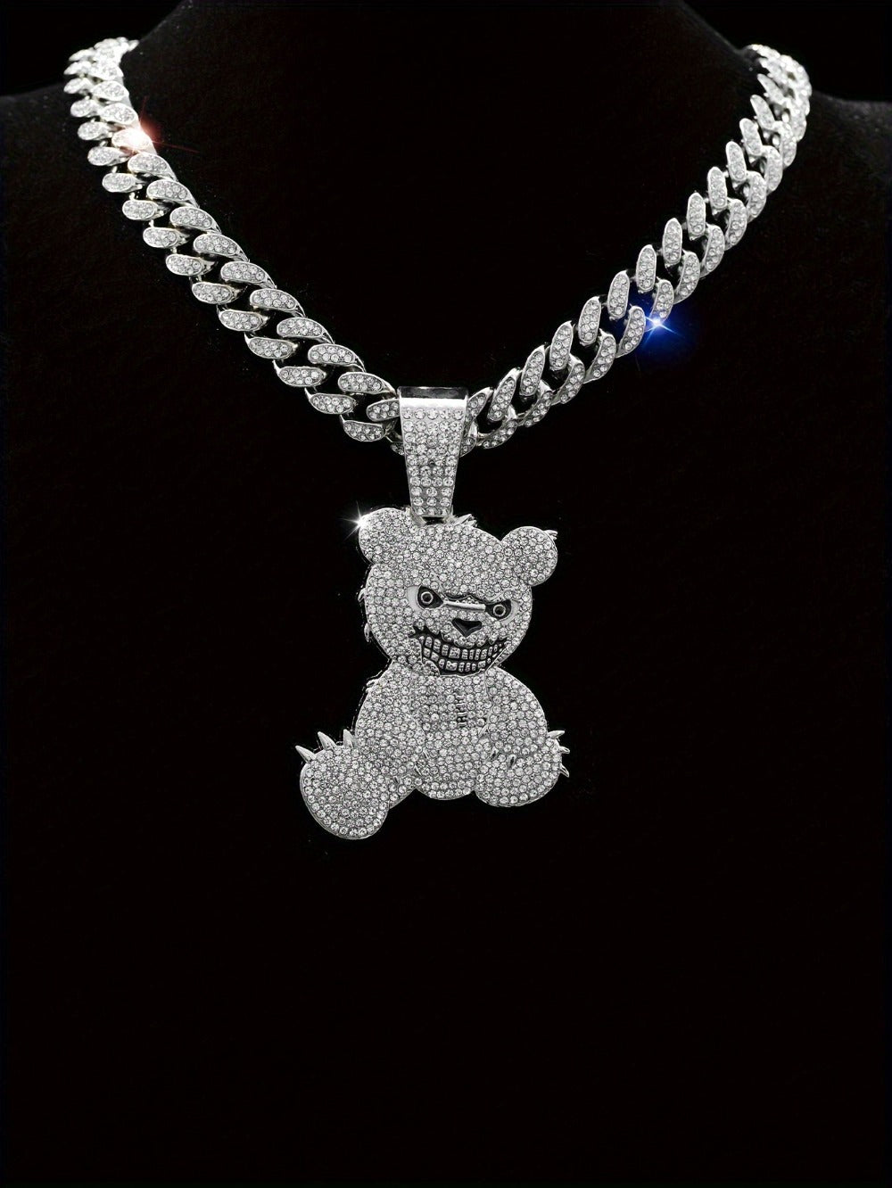 Pendant Necklace - Hip Hop Bear 925 Sterling Silver Iced Out CZ Teddy Bear Charm Chain for - product detail view 11