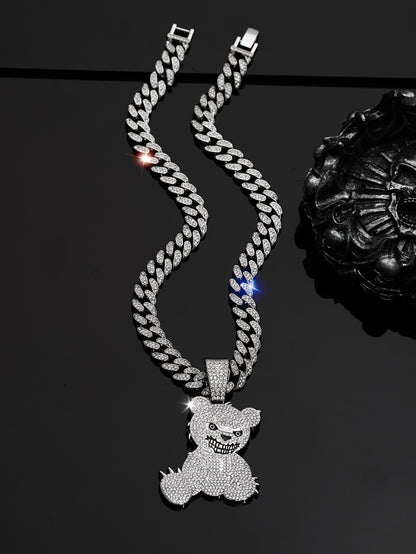 Pendant Necklace - Hip Hop Bear 925 Sterling Silver Iced Out CZ Teddy Bear Charm Chain for - product detail view 12