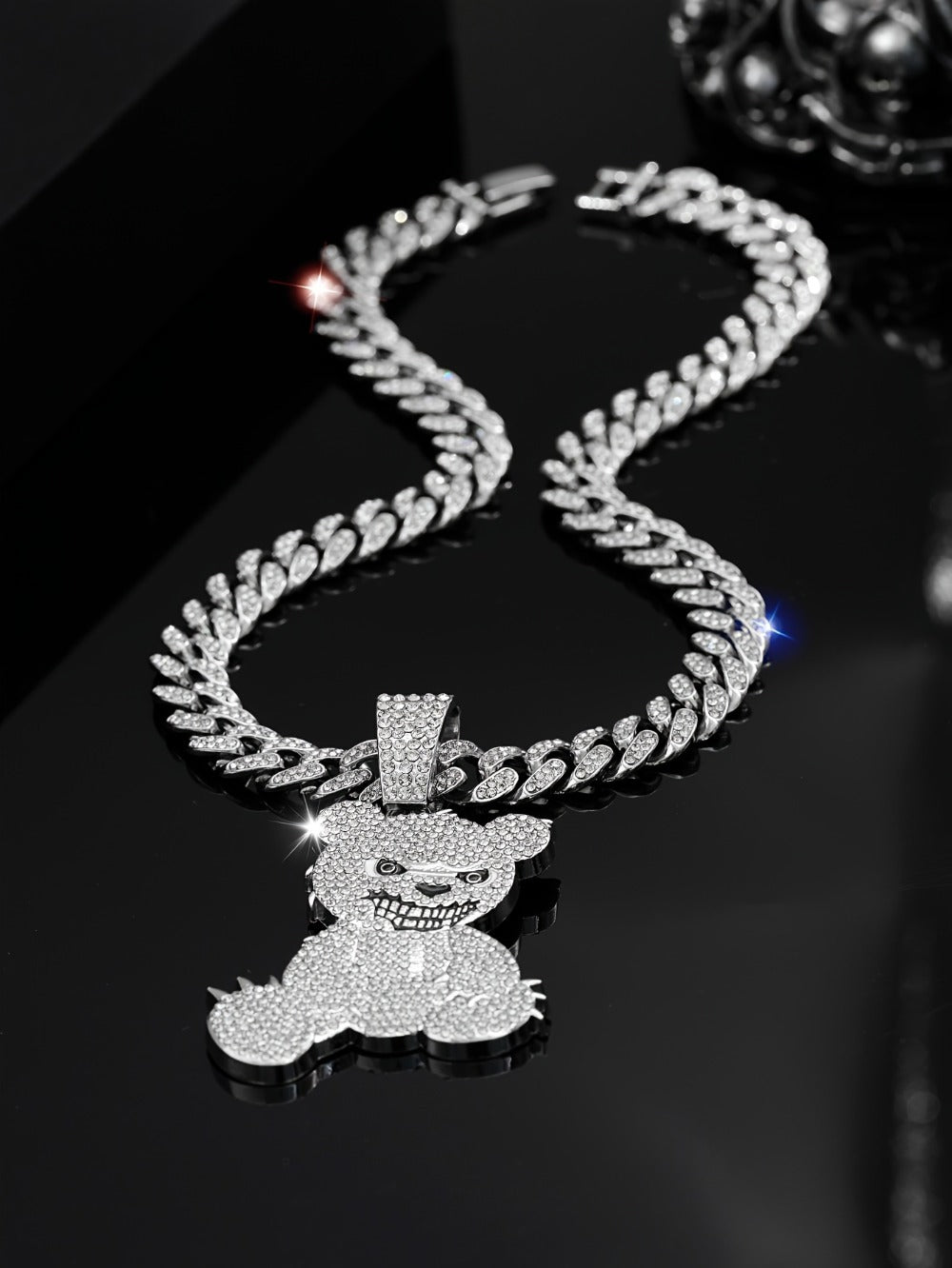 Pendant Necklace - Hip Hop Bear 925 Sterling Silver Iced Out CZ Teddy Bear Charm Chain for - product detail view 13