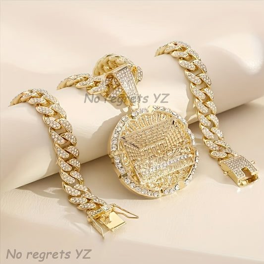 Pendant Necklace - Hip Hop Last Supper Round Full Zircon Gold Silver Men's Iced Out Chain - main product view